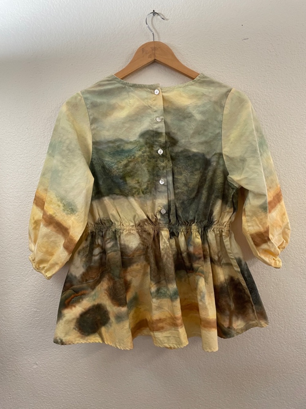 Art to wear Cord Watercolor forest Peplum Blouse Yellow XL unique stunning - Picture 7 of 11